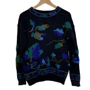 Vintage Cambridge Spirit 80s Wool Shetland‎ Black Crewneck Sweater Size S